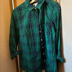 Merona Green and Navy Checkered Ladies Shirt small